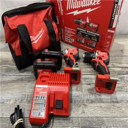 AS-IS MILWAUKEE M18 18V Lithium-Ion Brushless Cordless Compact Drill/Impact Combo Kit (2-Tool) W/(2) 2.0 Ah Batteries, Charger & Bag