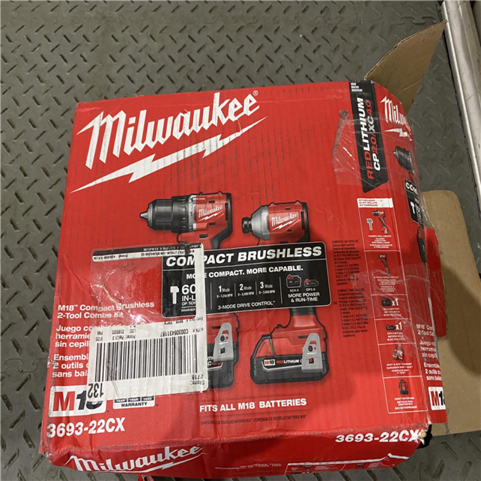 Houston location AS-IS MIWAUKEE M18 18-Volt Lithium-Ion Brushless Cordless Compact Hammer Drill/Impact Combo Kit (2-Tool) with (2) Batteries, Bag