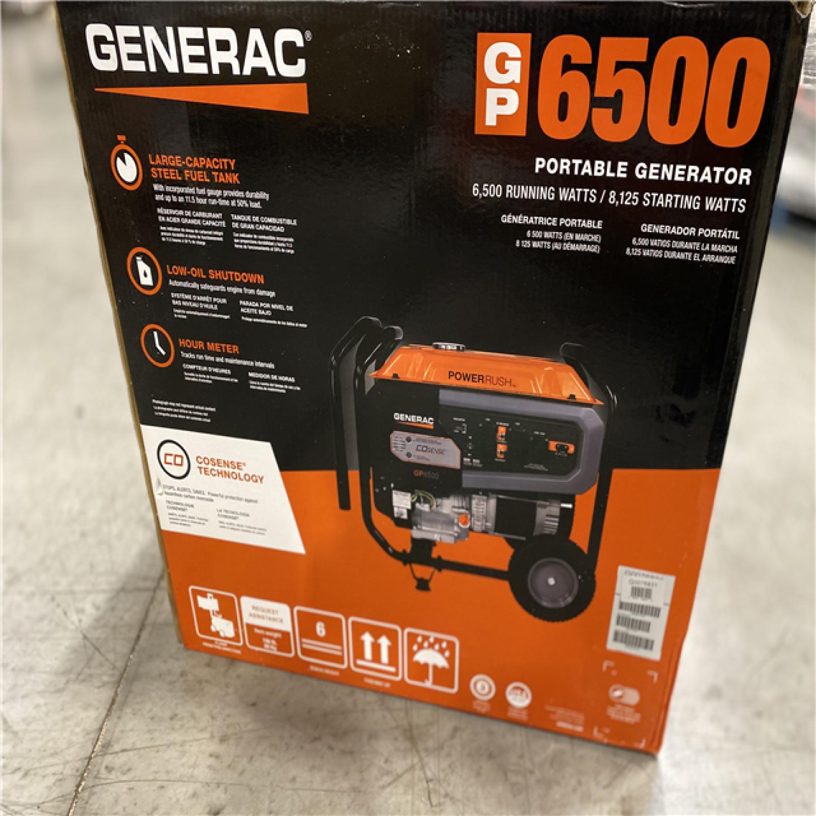 New Generac 6500 Watt Manual Start Gas Powered Portable Generator With Co Sense 50 Stcsa 3456