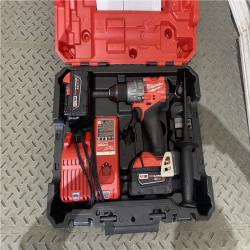 Houston location AS-IS Milwaukee 2904-22 Hammer Drill Driver Kit with Batteries  Charger & Tool Case  Red