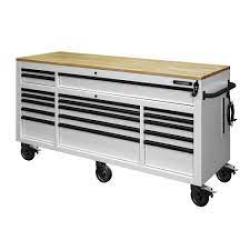 Phoenix Location NEW Husky Tool Storage 72 in. W Heavy Duty Matte White Mobile Workbench Cabinet with Adjustable Height Wood Top Model HOLC7218BT1M