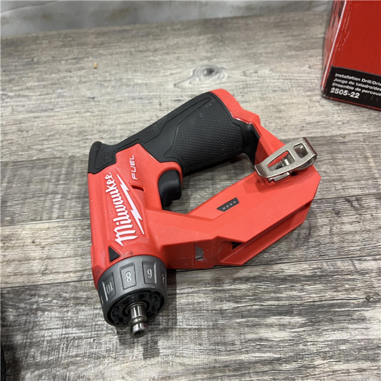 AS-IS MILWAUKEE M12 FUEL 12V Lithium-Ion Brushless Cordless 4-in-1 Installation 3/8 in. Drill Driver Kit with 4-Tool Heads