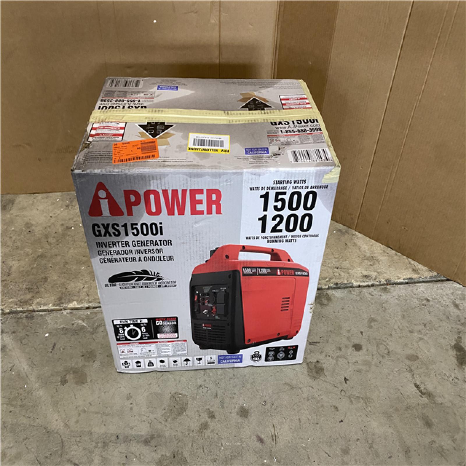 Houston location AS-IS A-IPOWER 1500-Watt Recoil Start Gasoline Powered Ultra-Light Inverter Generator with 60cc OHV Engine and CO Sensor Shutdown