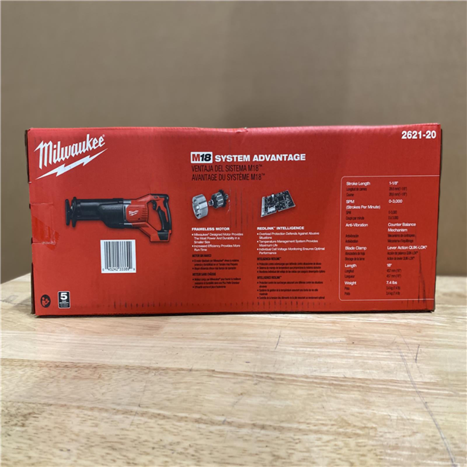 NEW! - Milwaukee M18 18V Lithium-Ion Cordless SAWZALL Reciprocating Saw (Tool-Only)