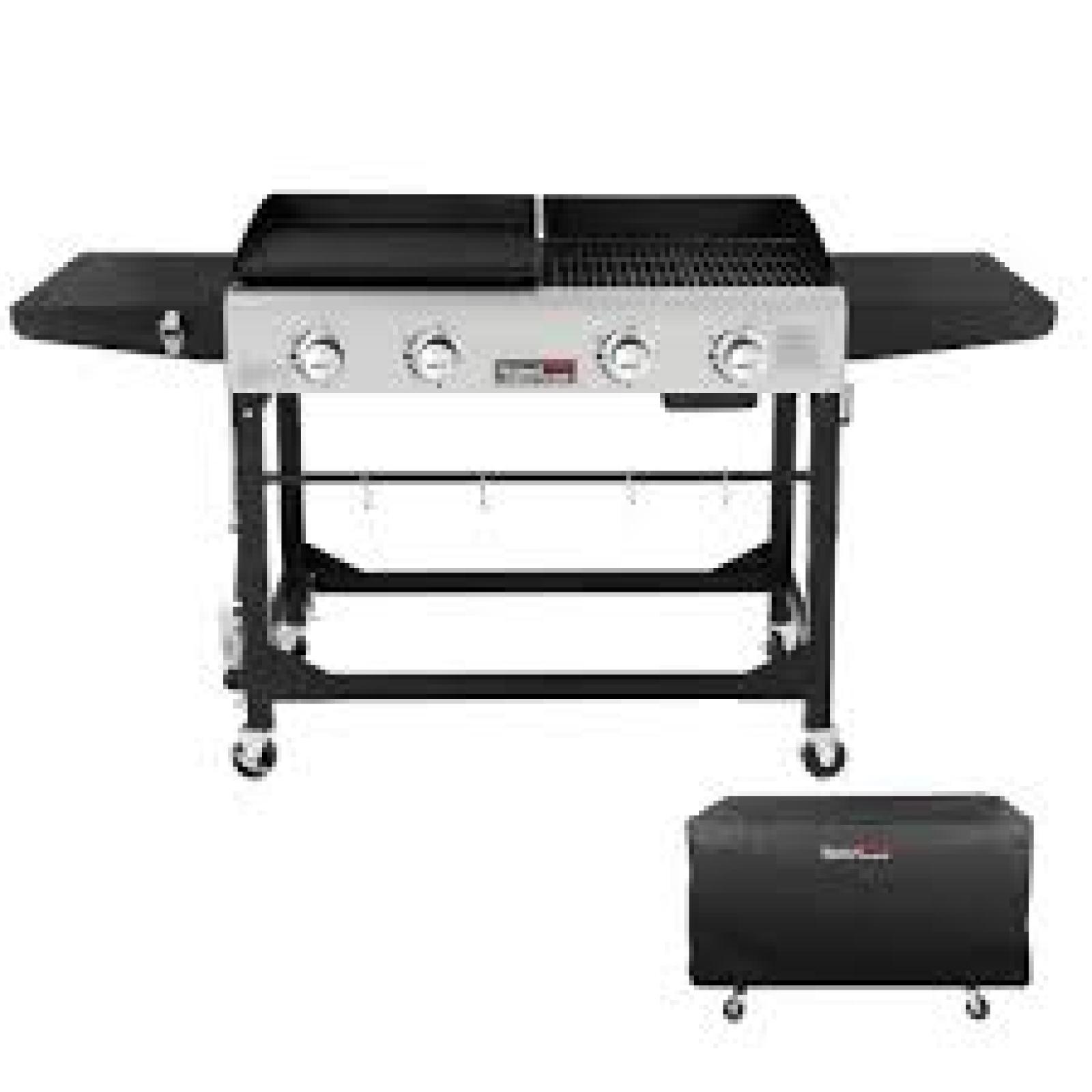 Phoenix Location NEW Royal Gourmet 4-Burners Portable Propane Gas Grill and Griddle Combo Grills in Black with Side Tables & Cover