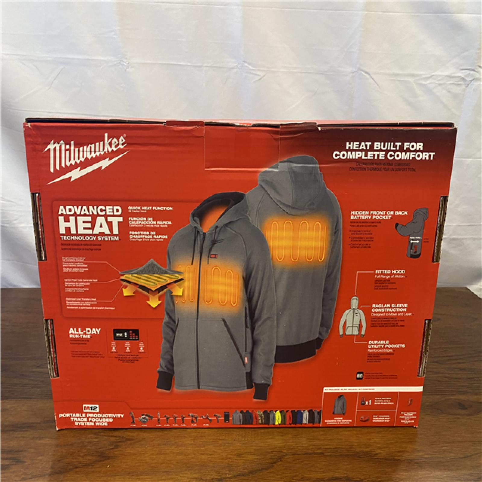 NEW! Milwaukee Men's Large M12 12-Volt Lithium-Ion Cordless Gray Heated Jacket Hoodie Kit with (1) 2.0 Ah Battery and Charger