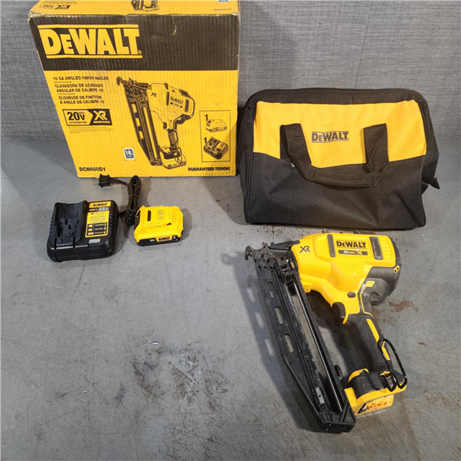 HOUSTON LOCATION - AS-IS DeWalt DCN660D1 20V 16 Gauge Cordless Angled Finish Nailer Kit W/ 2Ah Battery