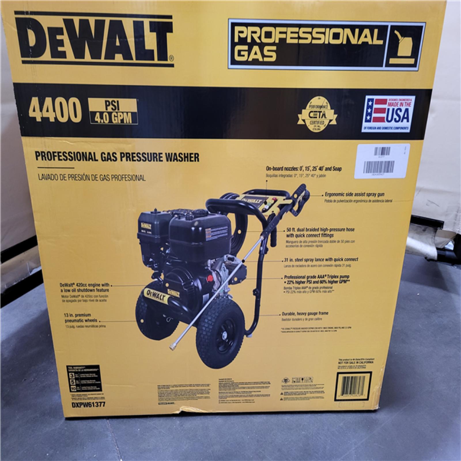 California NEW DeWalt 4400 PSI 4.0 GPM  Professional Gas Pressure Washer