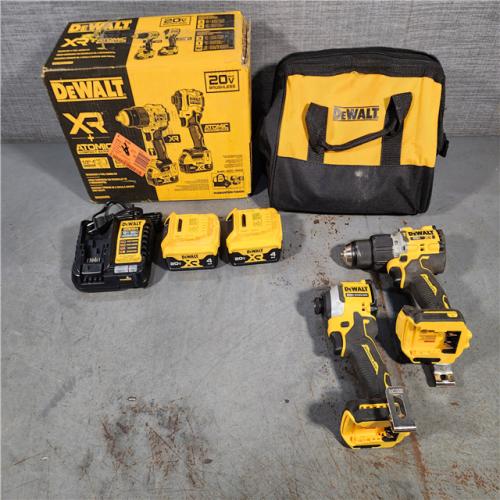 HOUSTON LOCATION - AS-IS DEWALT 20V MAX XR Hammer Drill and ATOMIC Impact Driver 2 Tool Cordless Combo Kit with (2) 4.0Ah Batteries, Charger, and Bag