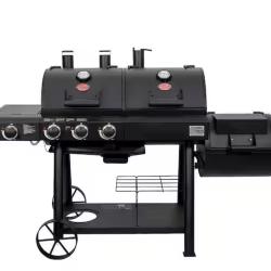 DALLAS LOCATION - Char-Griller Texas Trio 4-Burner Dual Fuel Grill with Smoker in Black