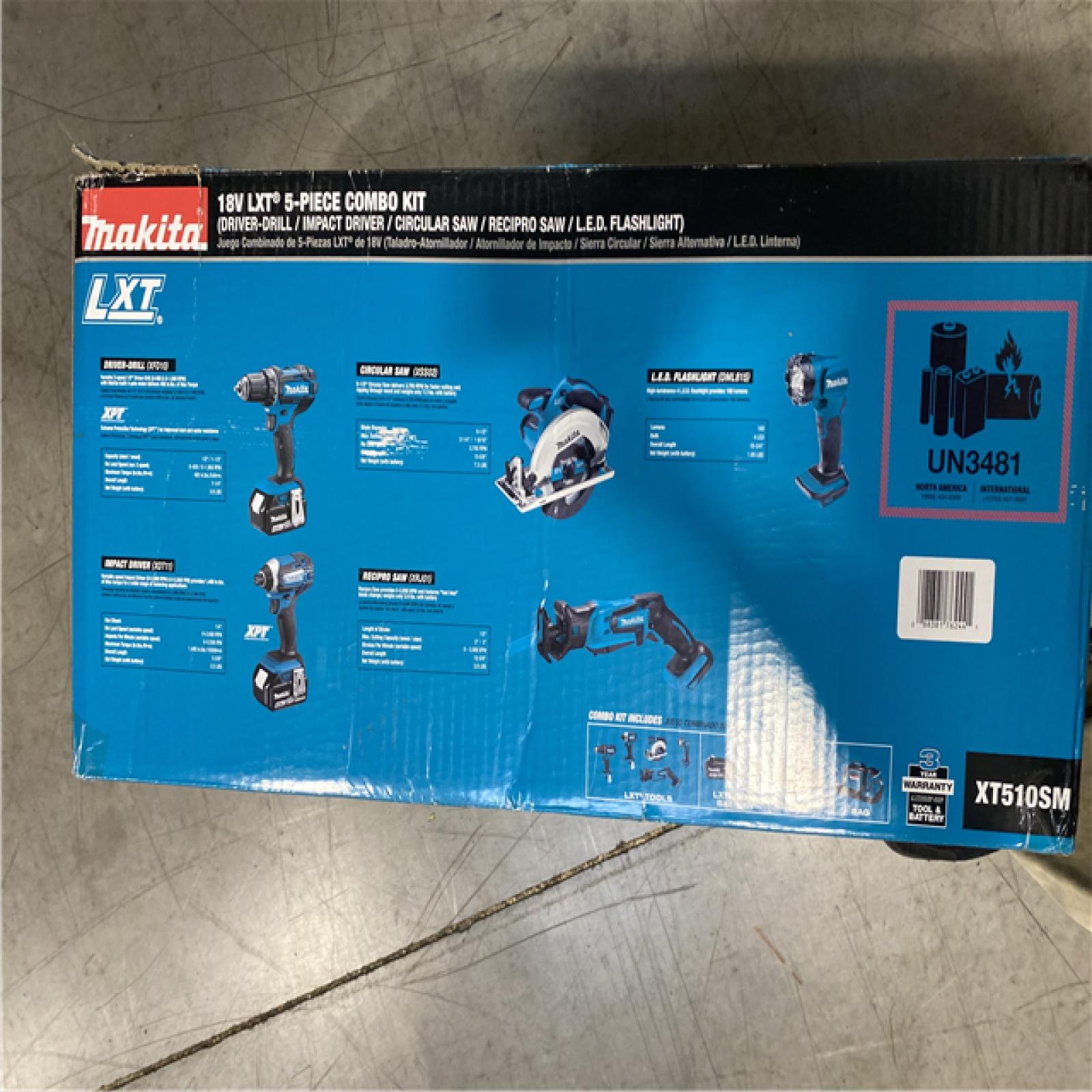 NEW! - Makita 18V LXT Lithium-Ion Cordless Combo Kit (5-Tool) with (2) 3.0 Ah Batteries, Rapid Charger and Tool Bag