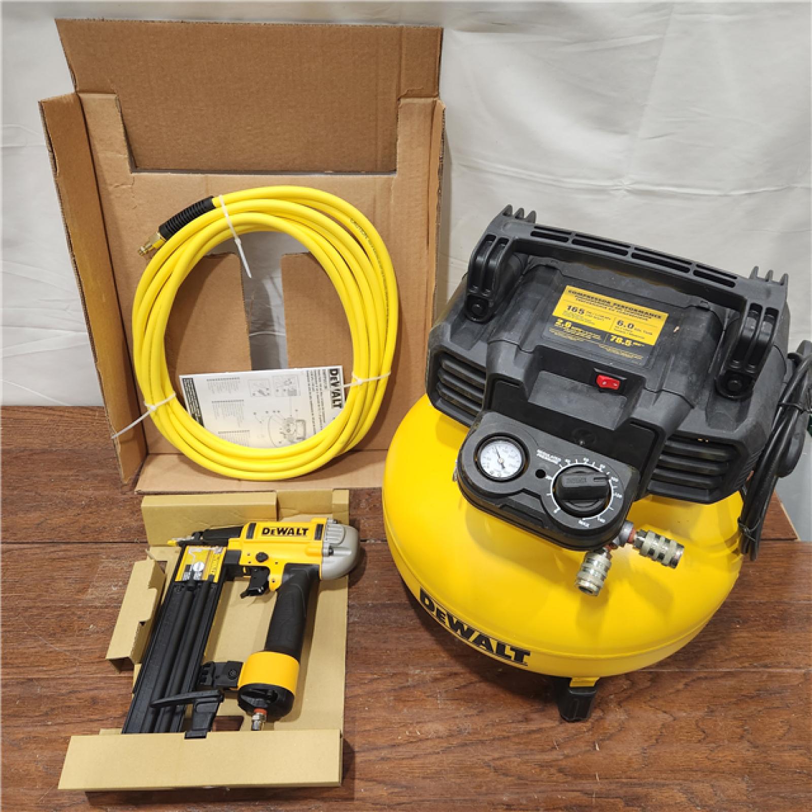 AS-IS EWALT 6 Gal. 18-Gauge Brad Nailer and Heavy-Duty Pancake Electric Air Compressor Combo Kit