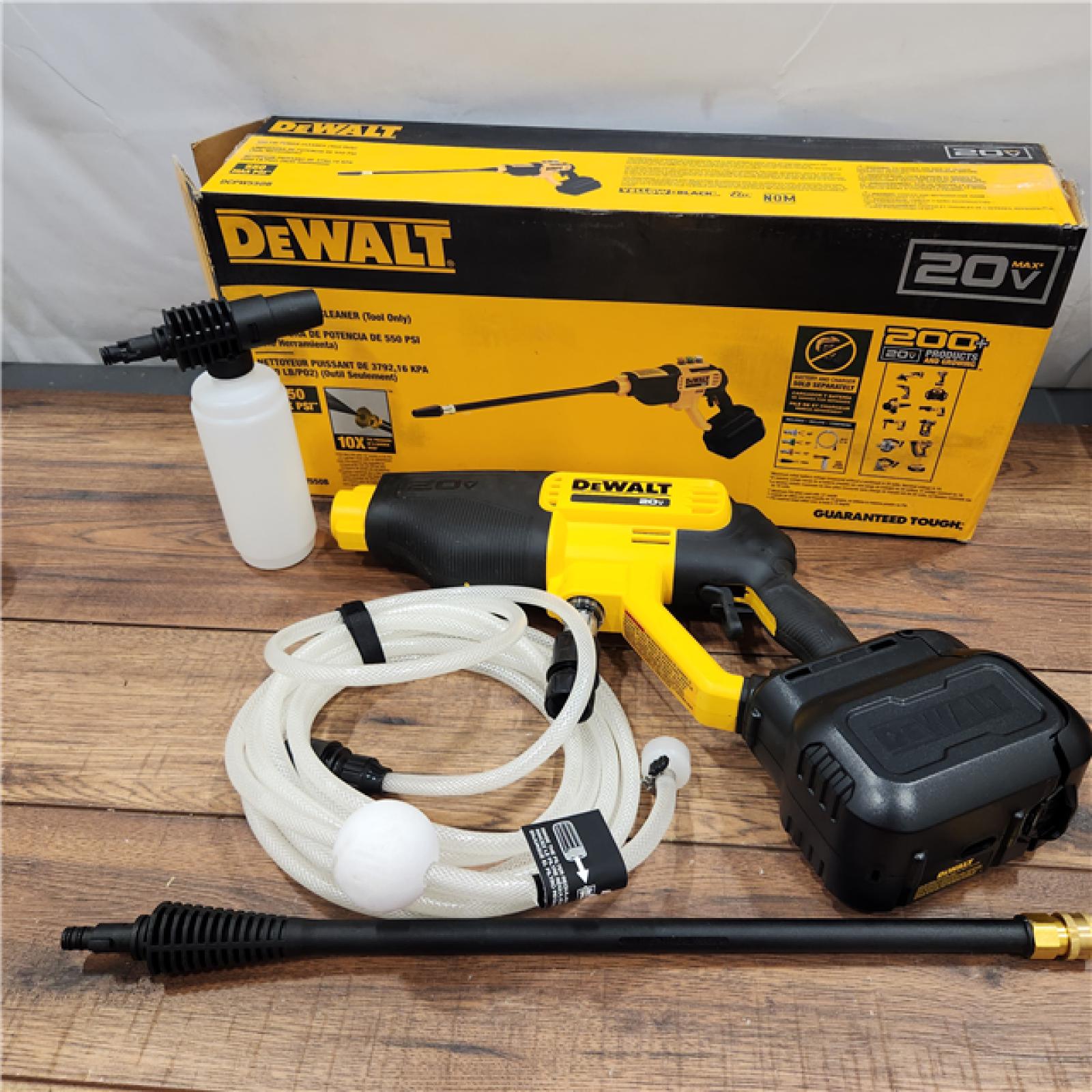 AS-IS DEWALT 20V MAX 550 PSI 1.0 GPM Cold Water Cordless Battery Power Cleaner with 4 Nozzles (Tool Only)