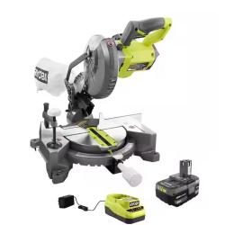 LIKE NEW! - RYOBI 18V ONE+ Cordless 7-1/4 in. Compound Miter Saw with 4.0 Ah Lithium-Ion Battery and 18V Charger