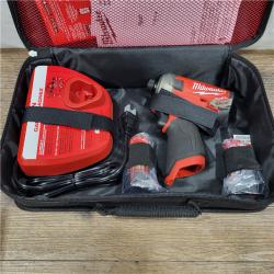 AS-IS M12 FUEL SURGE 12V Lithium-Ion Brushless Cordless 1/4 in. Hex Impact Driver Compact Kit W/Two 2.0Ah Batteries, Bag