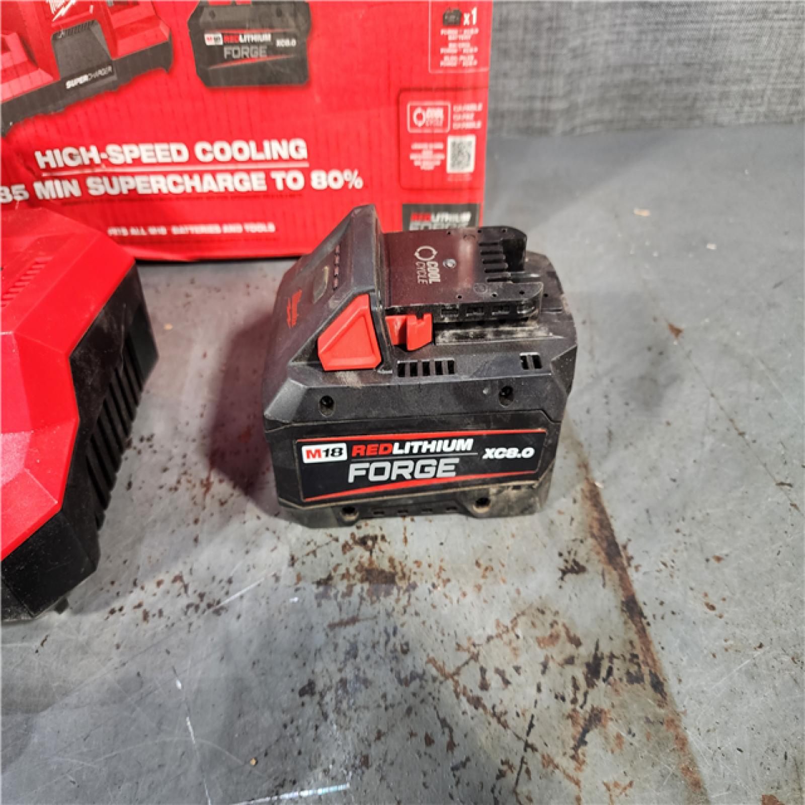 HOUSTON LOCATION - AS-IS M18 18V Lithium-Ion REDLITHIUM FORGE 8.0 Ah Battery Pack with M18 18V Dual Bay Simultaneous Super Charger