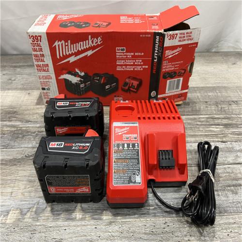 AS-IS Milwaukee M18 18-Volt Lithium-Ion XC Starter Kit with Two 5.0Ah Batteries / Charger (48-59-1852B)