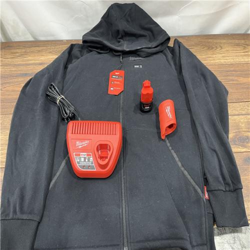 AS IS Milwaukee M12 12-Volt Lithium-Ion Cordless Black Heated Jacket Hoodie Kit (Large)