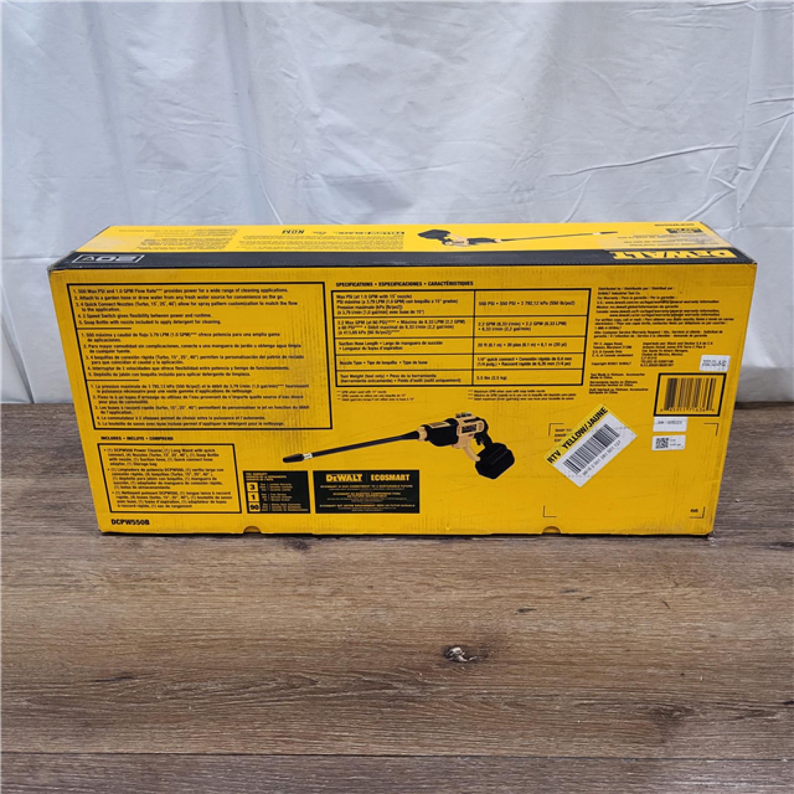 AS-IS Dewalt 20V 550 PSI  1 GPM Cordless Power Cleaner W/ 4 Nozzles Tool-Only DCPW550B