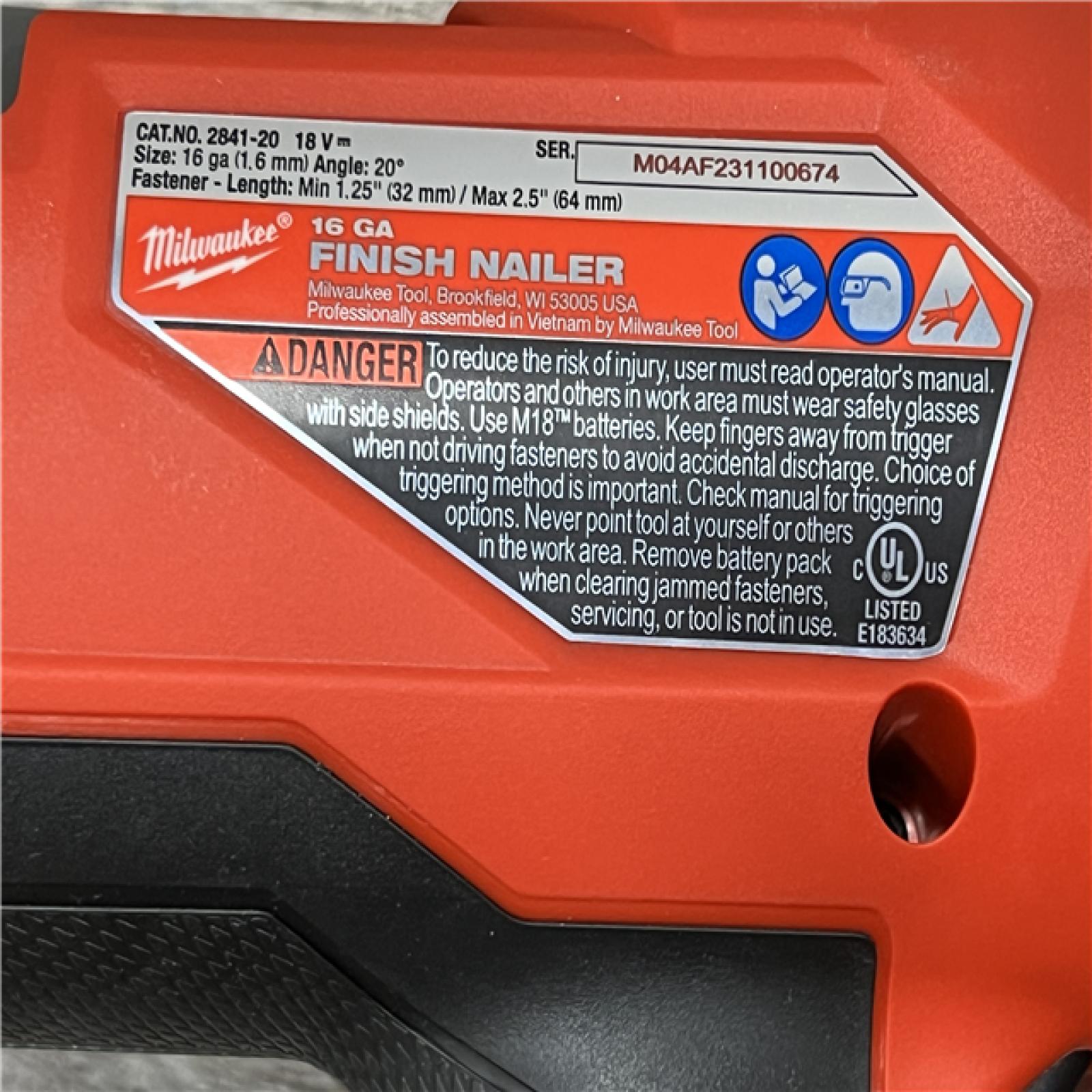 AS-IS Milwaukee 2841-20 18V Cordless Gen II 16 Gauge Angled Finish Nailer (Tool Only)