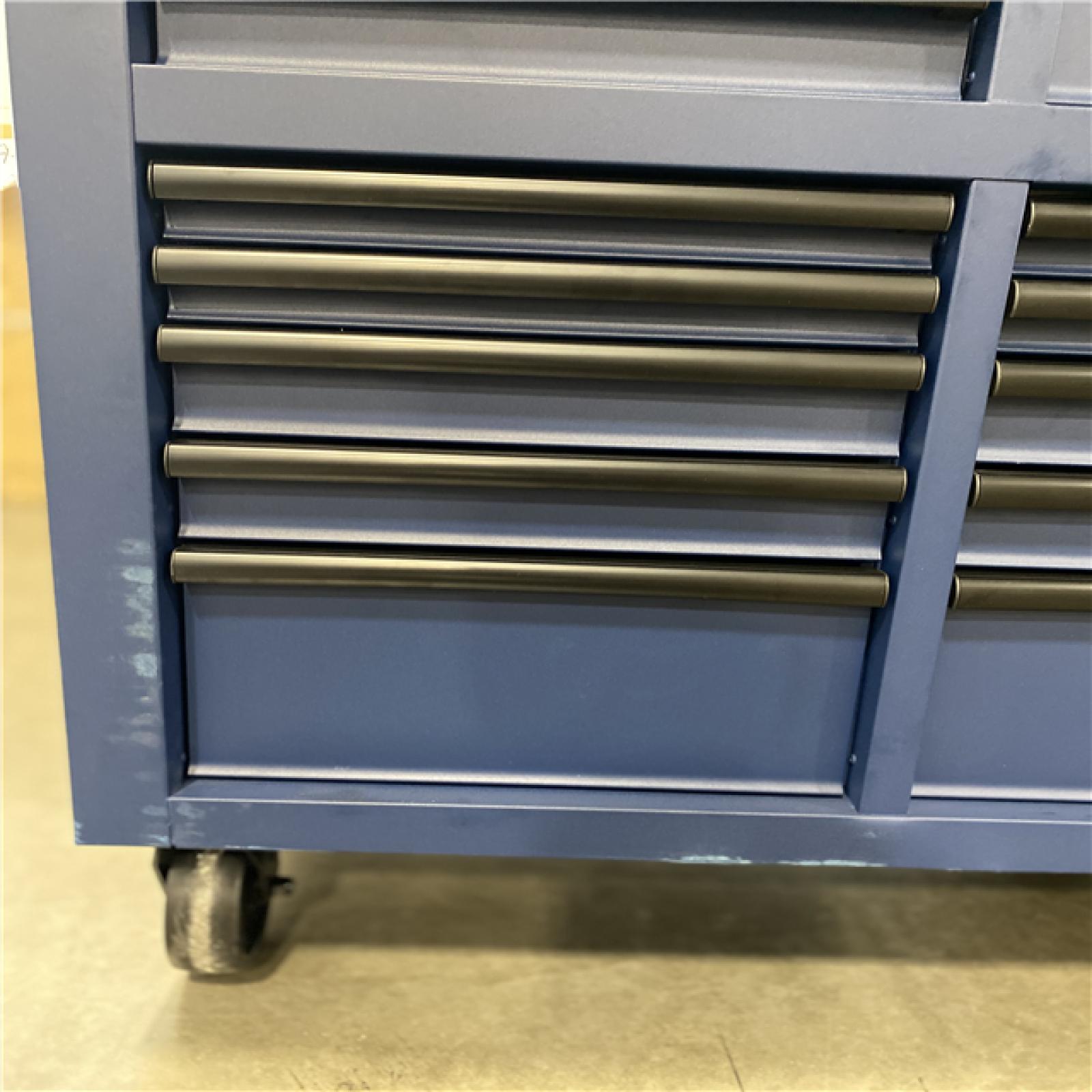 DALLAS LOCATION - Husky Tool Storage 72 in. W Heavy Duty Matte Blue Mobile Workbench Cabinet Adjustable Height Solid Wood Top