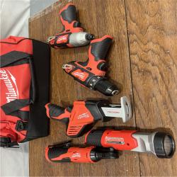 AS-IS MILWAUKEE M12 12V Lithium-Ion Cordless Combo Kit (5-Tool) with Two 1.5Ah Batteries, Charger & Tool Bag