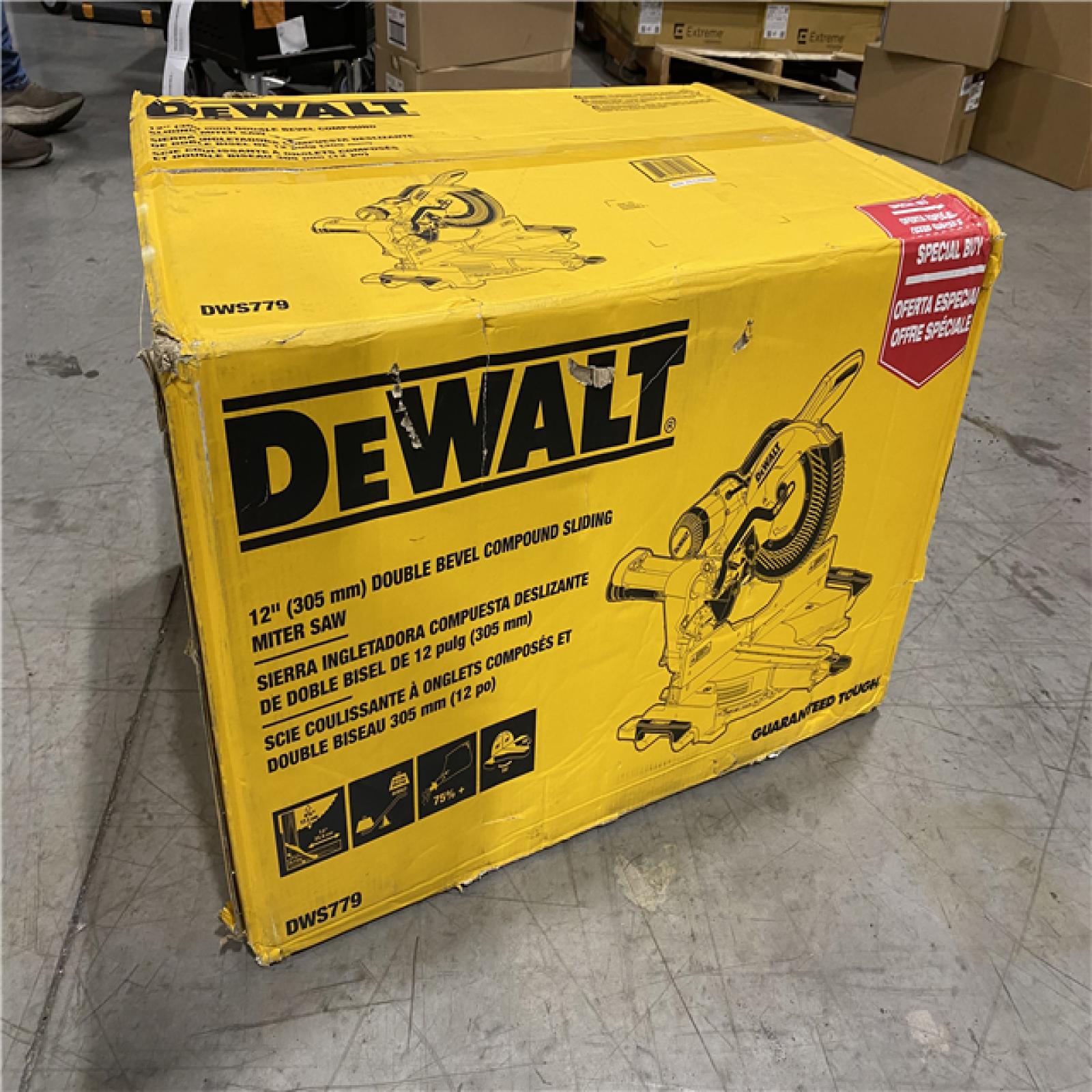 DALLAS LOCATION - DEWALT 15 Amp Corded 12 in. Double Bevel Sliding Compound Miter Saw, Blade Wrench and Material Clamp