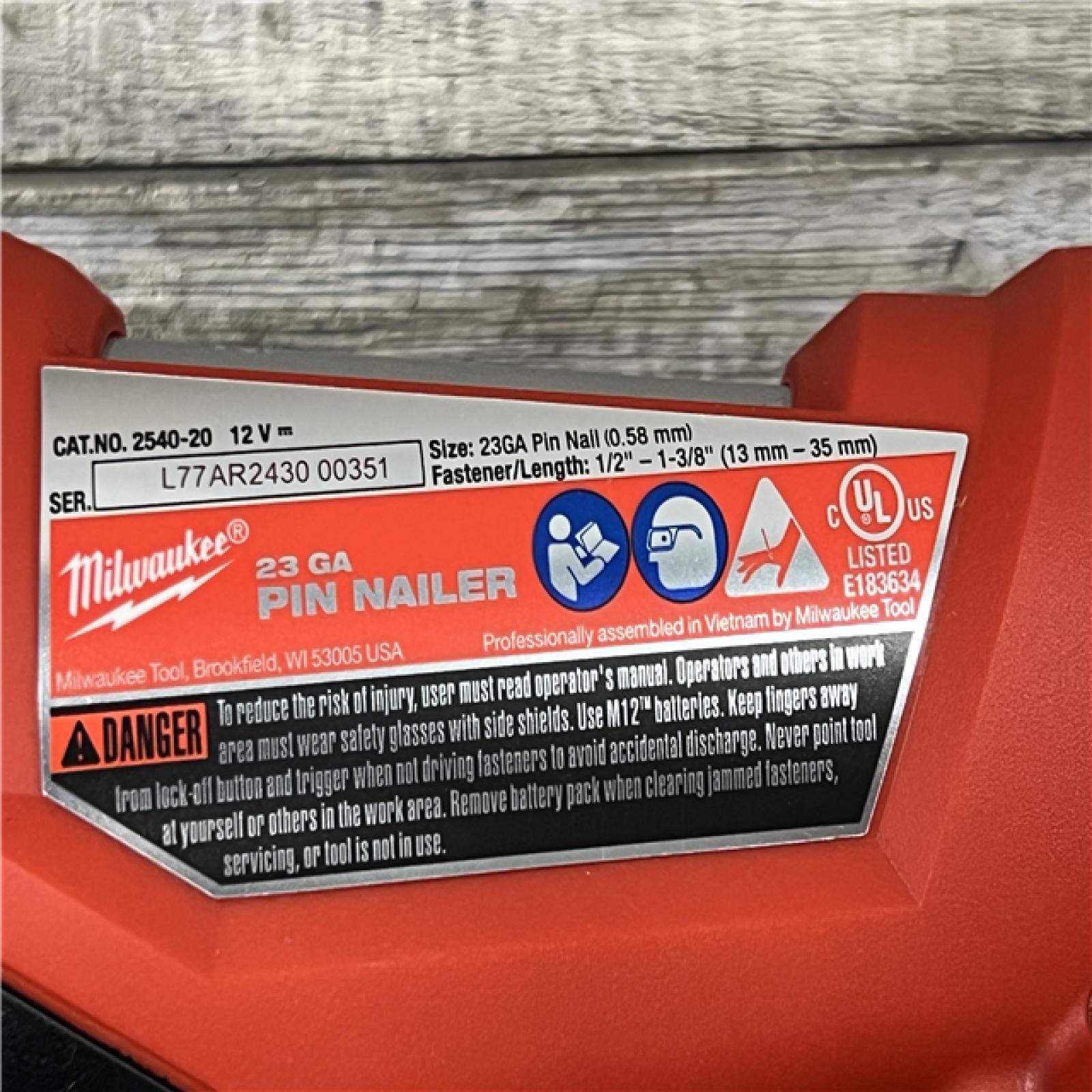 AS-IS Milwaukee 2540-20 12V 23 Gauge Cordless Pin Nailer (Tool Only)