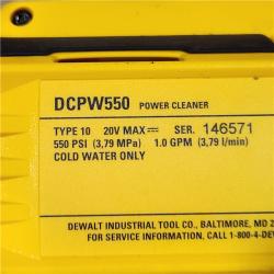 AS-IS DEWALT 20V MAX 550 PSI 1.0 GPM Cold Water Cordless Battery Power Cleaner with 4 Nozzles (Tool Only)