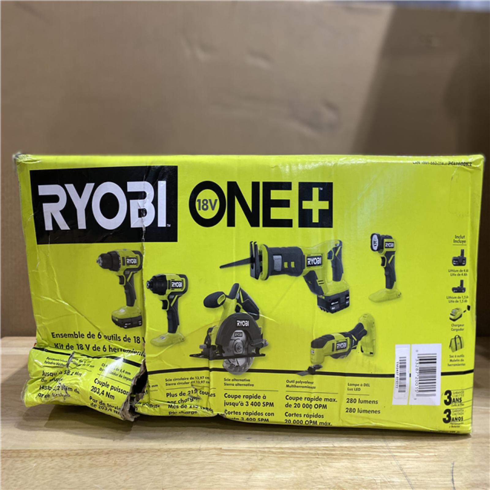 NEW! -NEW! - RYOBI ONE+ 18V Cordless 6-Tool Combo Kit with 1.5 Ah Battery, 4.0 Ah Battery,