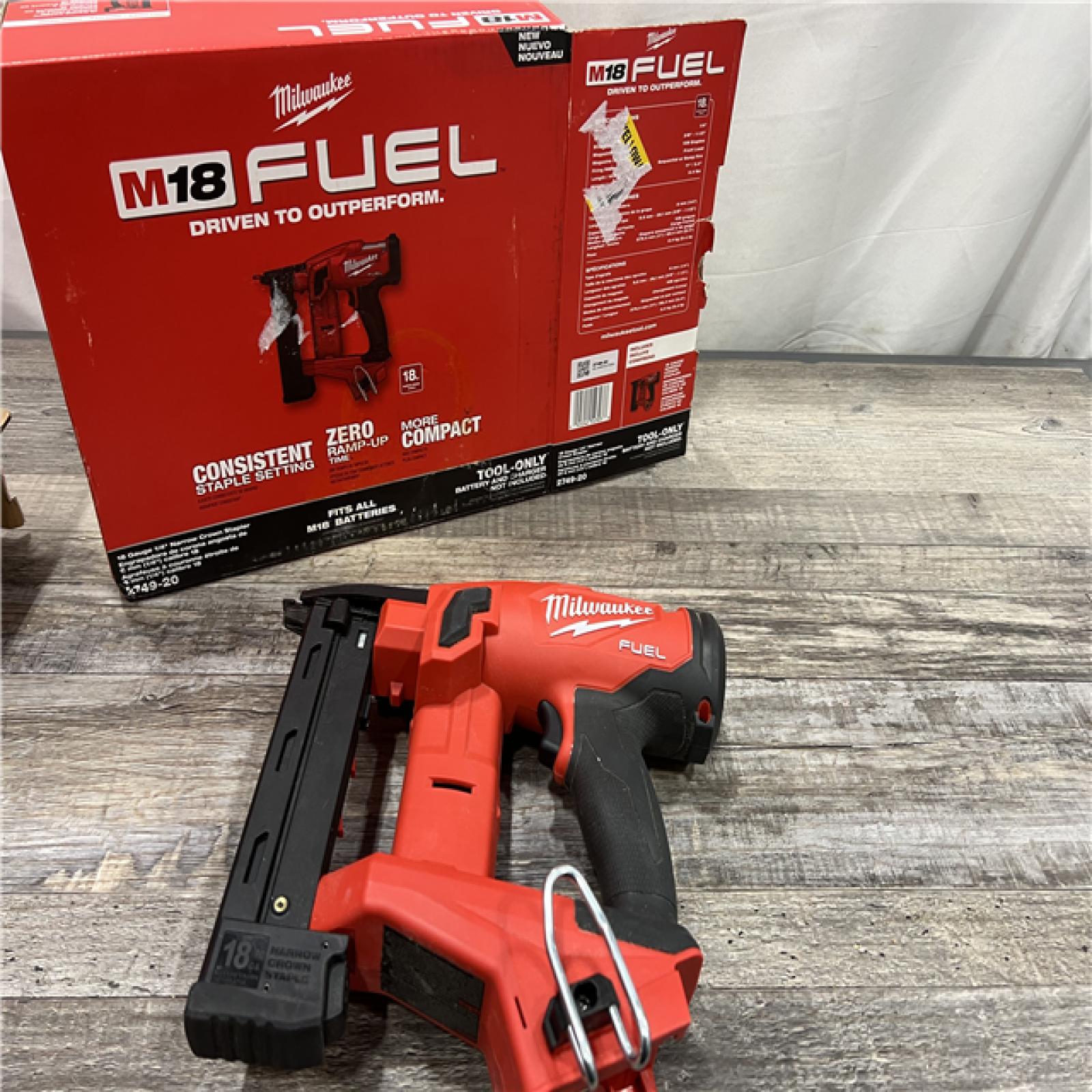 AS-IS MILWAUKEE  M18 FUEL 18-Volt Lithium-Ion Brushless Cordless 18-Gauge 1/4 in. Narrow Crown Stapler (Tool-Only)