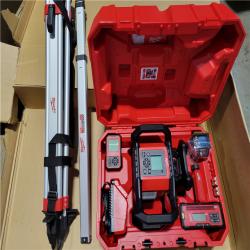 CALIFORNIA NEW MILWAUKEE M18 RED EXTERIOR DUAL SLOPE ROTARY LASER LEVEL KIT W/ RECEIVER,REMOTE,TRIPOD&GRADE ROD