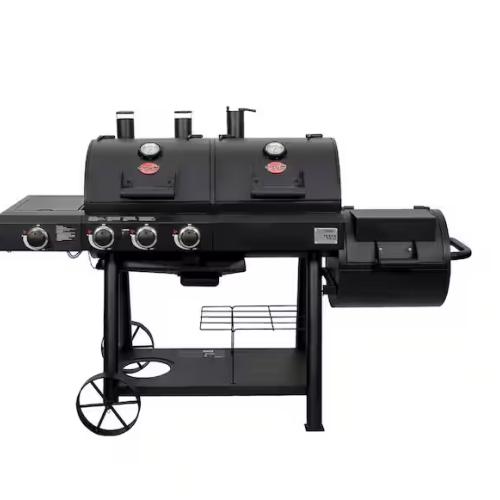 DALLAS LOCATION - Char-Griller Texas Trio 4-Burner Dual Fuel Grill with Smoker in Black