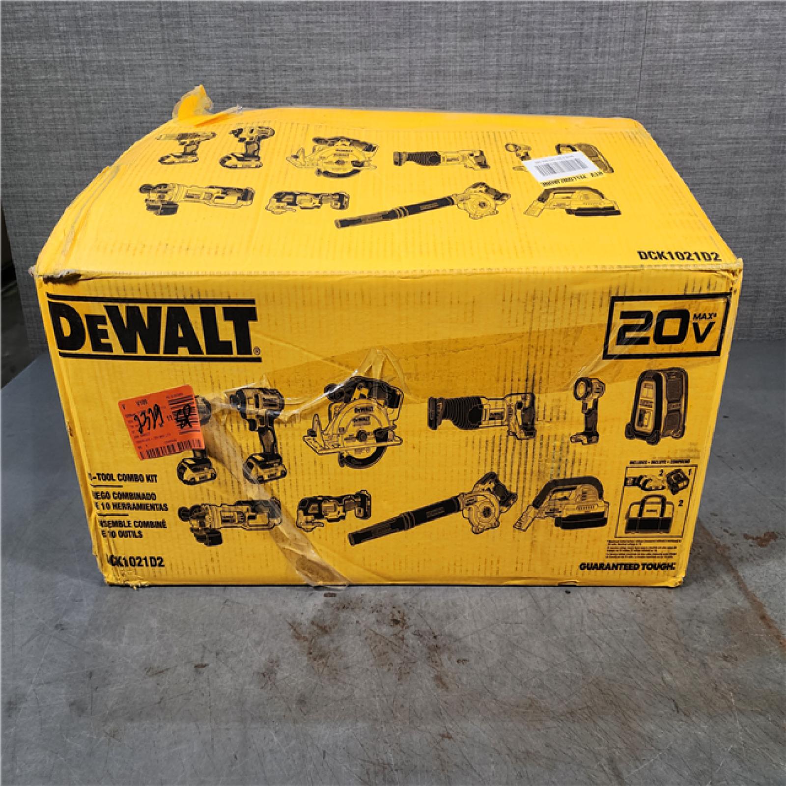 HOUSTON LOCATION - AS-IS (APPEARS LIKE NEW) DEWALT 20-Volt Max Lithium-Ion 10-Tool Cordless Combo Kit with Two 2.0 Ah Batteries, Charger and 2 Bags