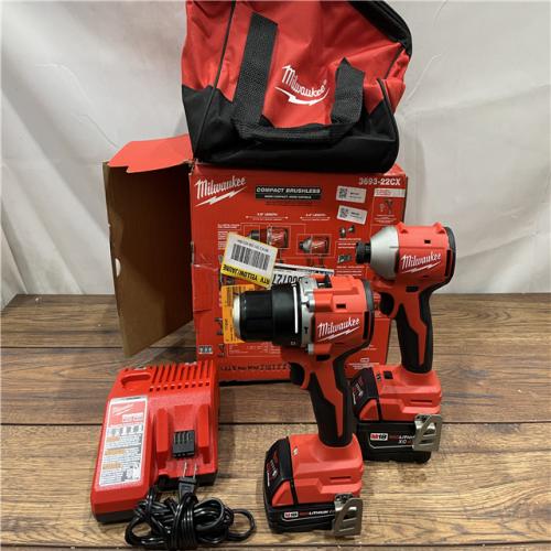 AS IS M18 18-Volt Lithium-Ion Brushless Cordless Compact Hammer Drill/Impact Combo Kit (2-Tool) with (2) Batteries, Bag