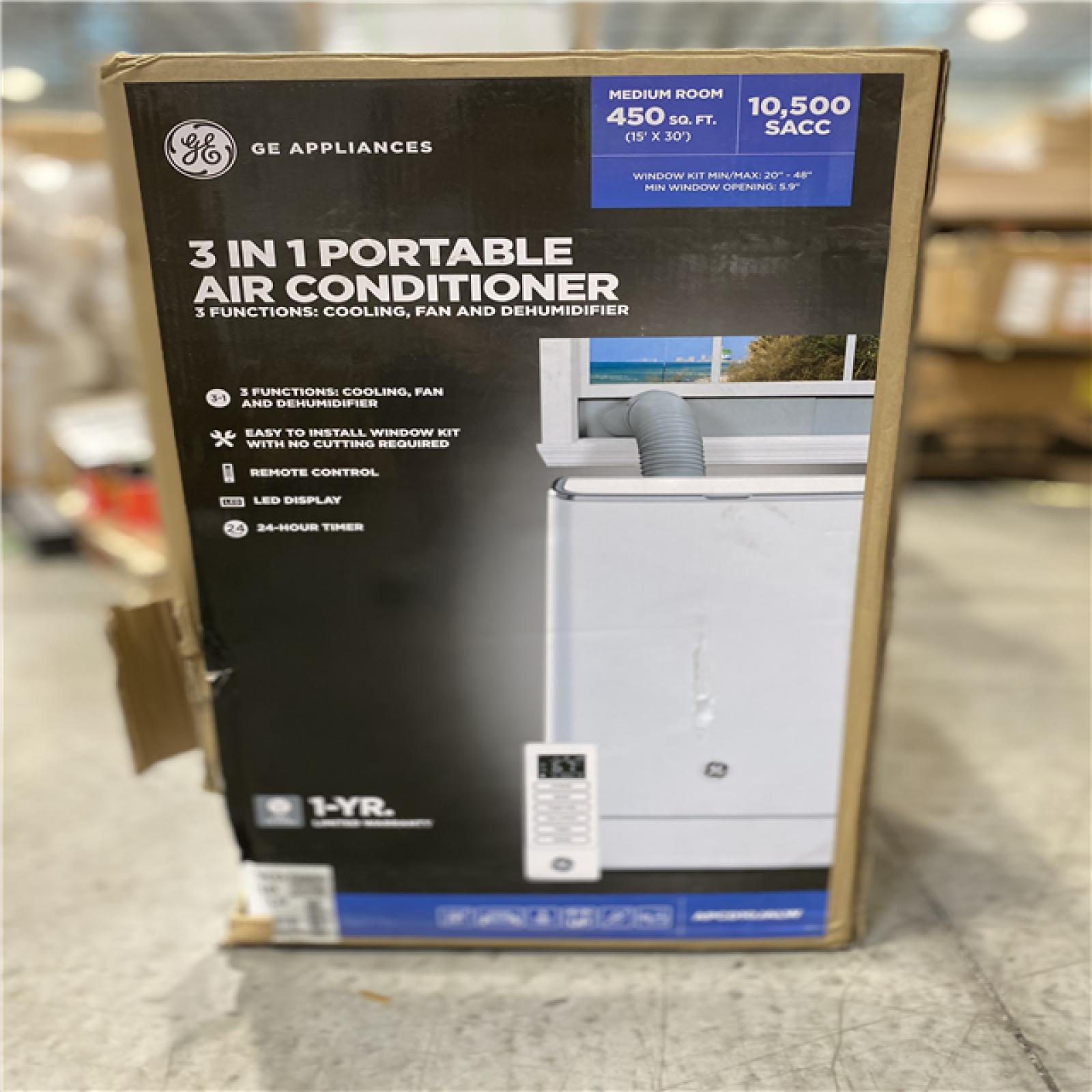 LIKE NEW! - GE 10,500 BTU Portable Air Conditioner 3-in-1 Cools 450 Sq. Ft. with Dehumidifier and Remote in White