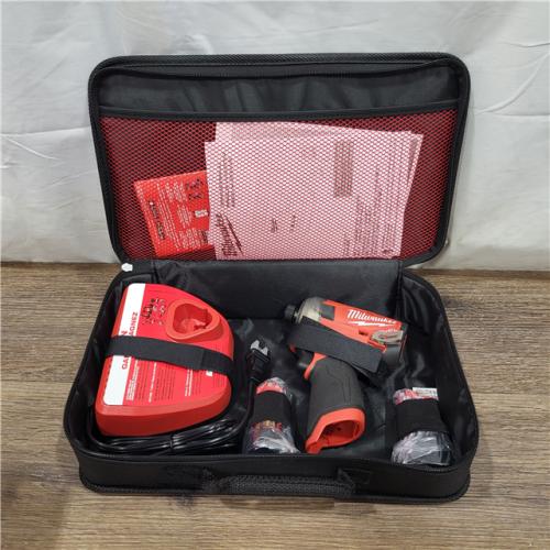 AS-IS M12 FUEL SURGE 12V Lithium-Ion Brushless Cordless 1/4 in. Hex Impact Driver Compact Kit W/Two 2.0Ah Batteries, Bag