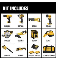 DALLAS LOCATION - NEW! DEWALT 20V MAX Cordless 10 Tool Combo Kit with (2) 20V 2.0Ah Batteries, Charger, and Bag