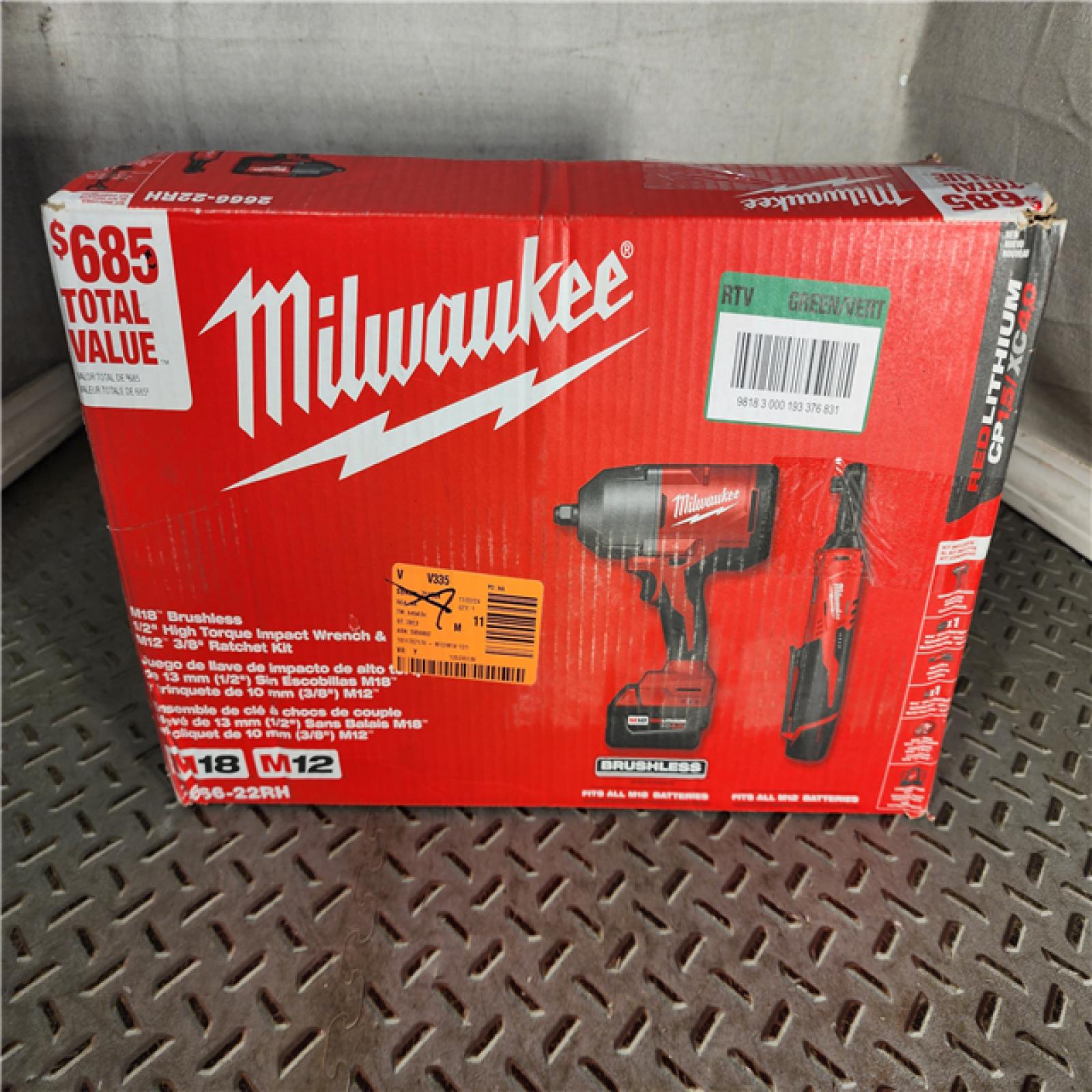 HOUSTON LOCATION - AS-IS M12/M18 12/18V Lithium-Ion Cordless 3/8 in. Ratchet and 1/2 in. High Torque Impact Wrench with Friction Ring Combo Kit