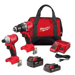 NEW! - Milwaukee M18 18-Volt Lithium-Ion Brushless Cordless Compact Hammer Drill/Impact Combo Kit (2-Tool) with (2) Batteries, Bag