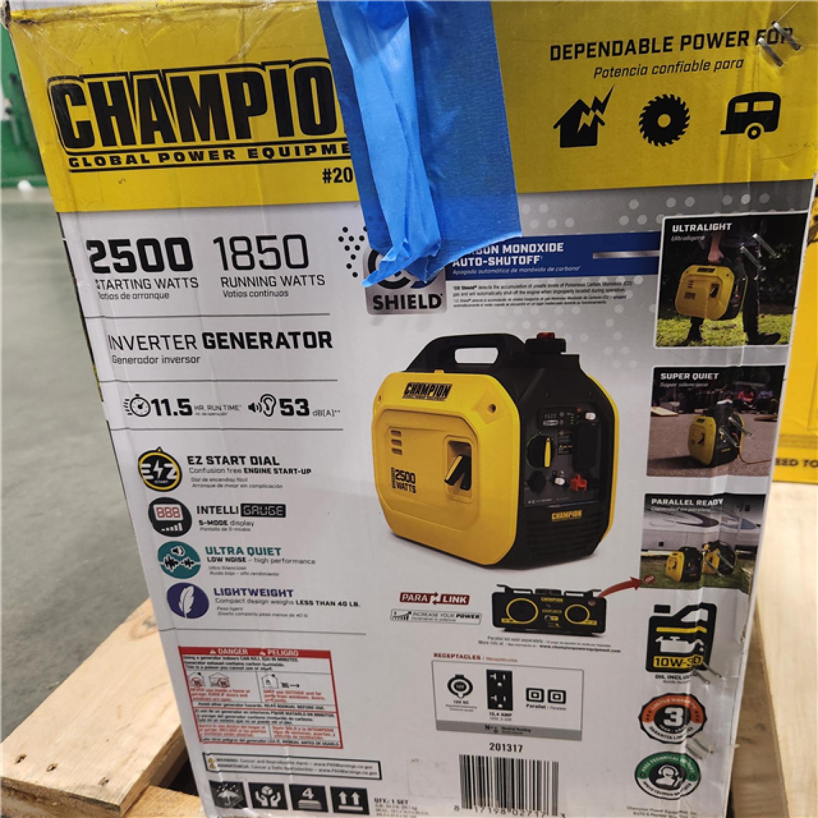 Dallas Location - As-Is Champion 201317 Quiet 1850/2500W Inverter Generator