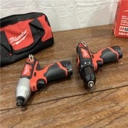 AS]-IS M12 12V Lithium-Ion Cordless Drill Driver/Impact Driver Combo Kit with Two 1.5Ah Batteries, Charger and Bag (2-Tool)