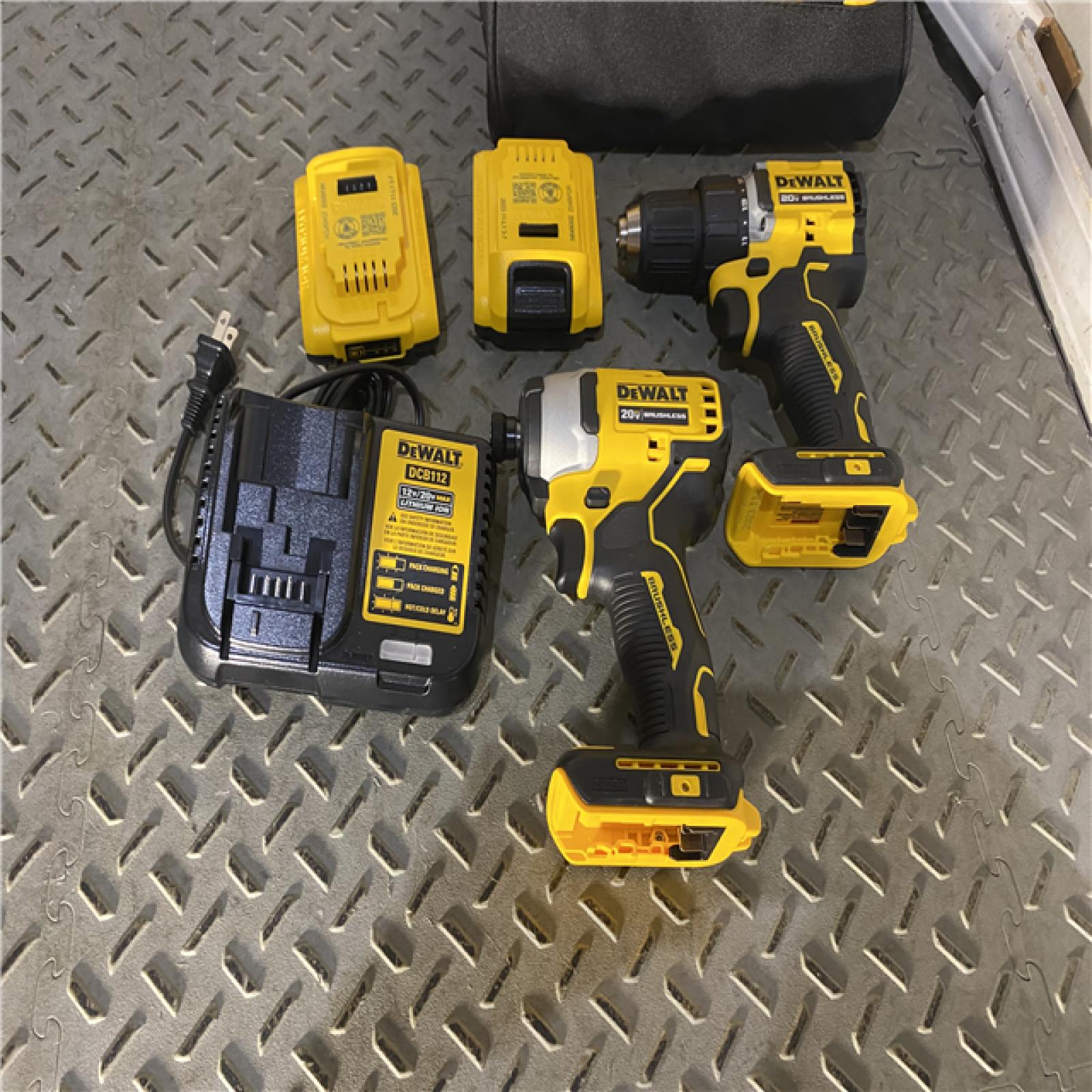 Houston location AS-IS DEWALT ATOMIC 20-Volt MAX Lithium-Ion Cordless Combo Kit (2-Tool) with (2) 2.0Ah Batteries, Charger and Bag