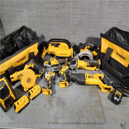 HOUSTON LOCATION - AS-IS DEWALT 20-Volt Max Lithium-Ion 9-Tool Cordless Combo Kit with Two 2.0 Ah Batteries, Charger and 2 Bags