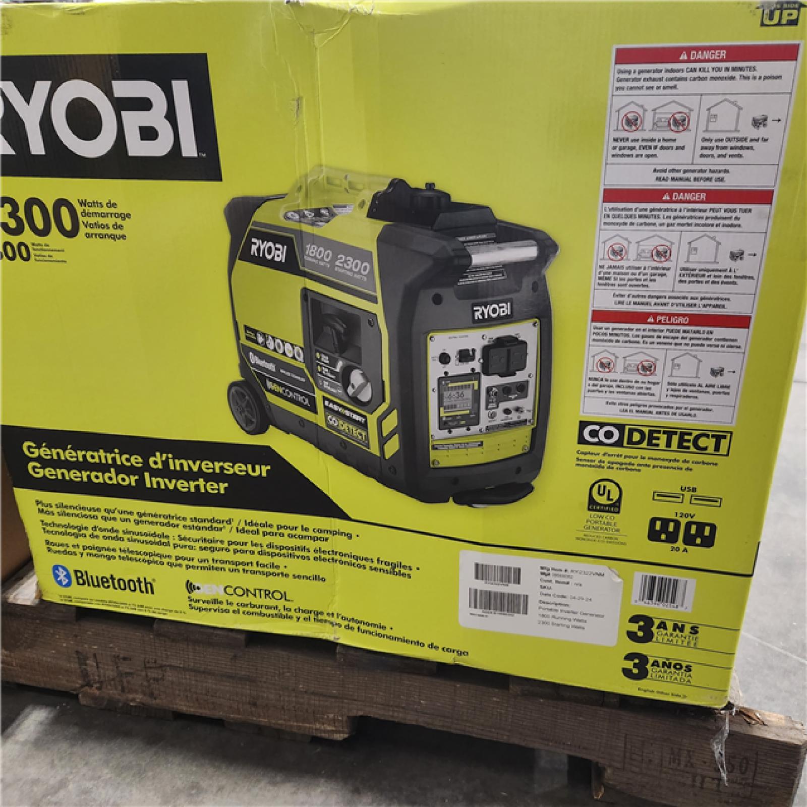 DALLAS LOCATION - AS-IS RYOBI 2,300-Watt Recoil Start Bluetooth Super Quiet Gasoline Powered Digital Inverter Generator with CO Shutdown Sensor