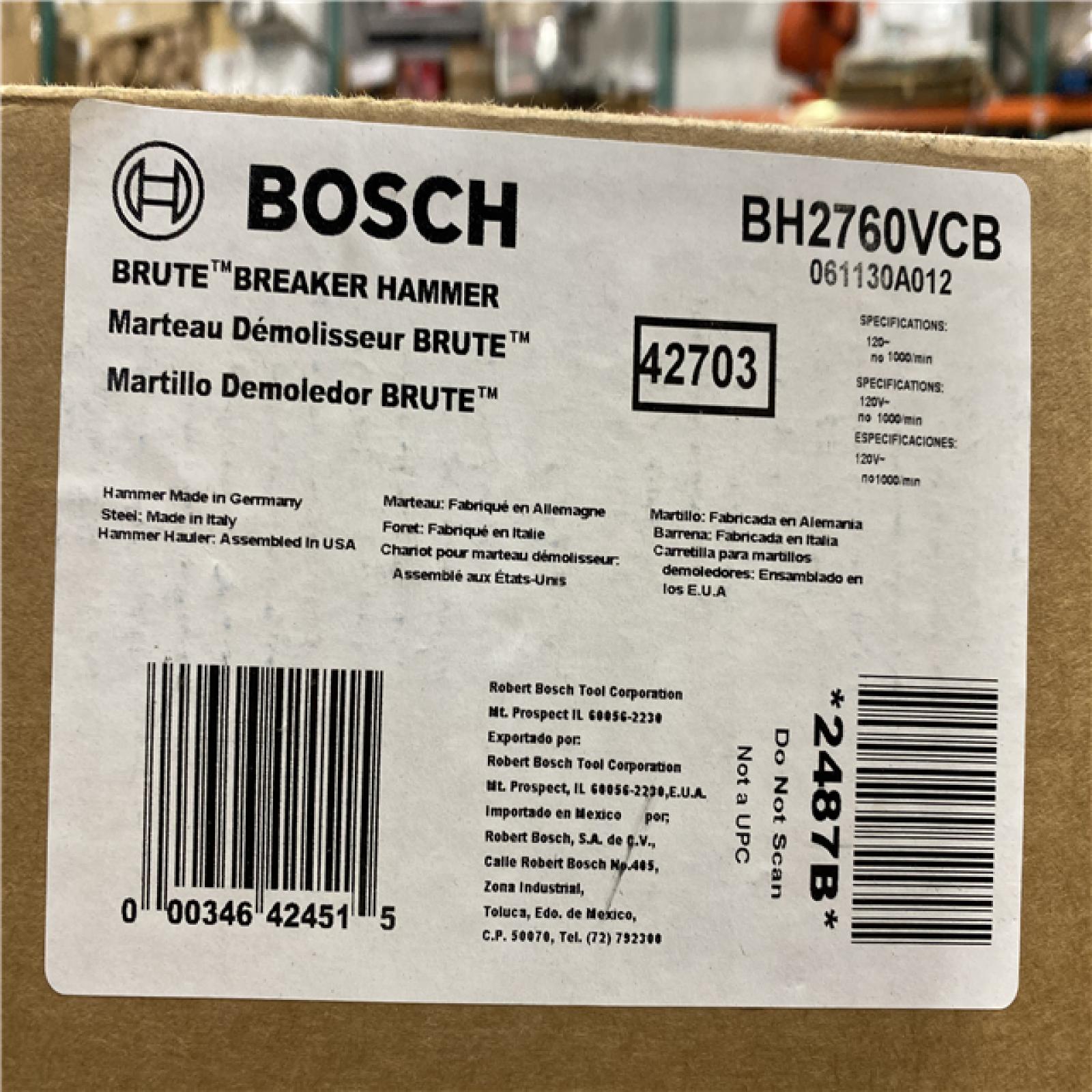 DALLAS LOCATION - Bosch Brute 15 Amp 1-1/8 in. Corded Concrete Portable Electric Hex Breaker Hammer Kit with Cart and 2 Chisels