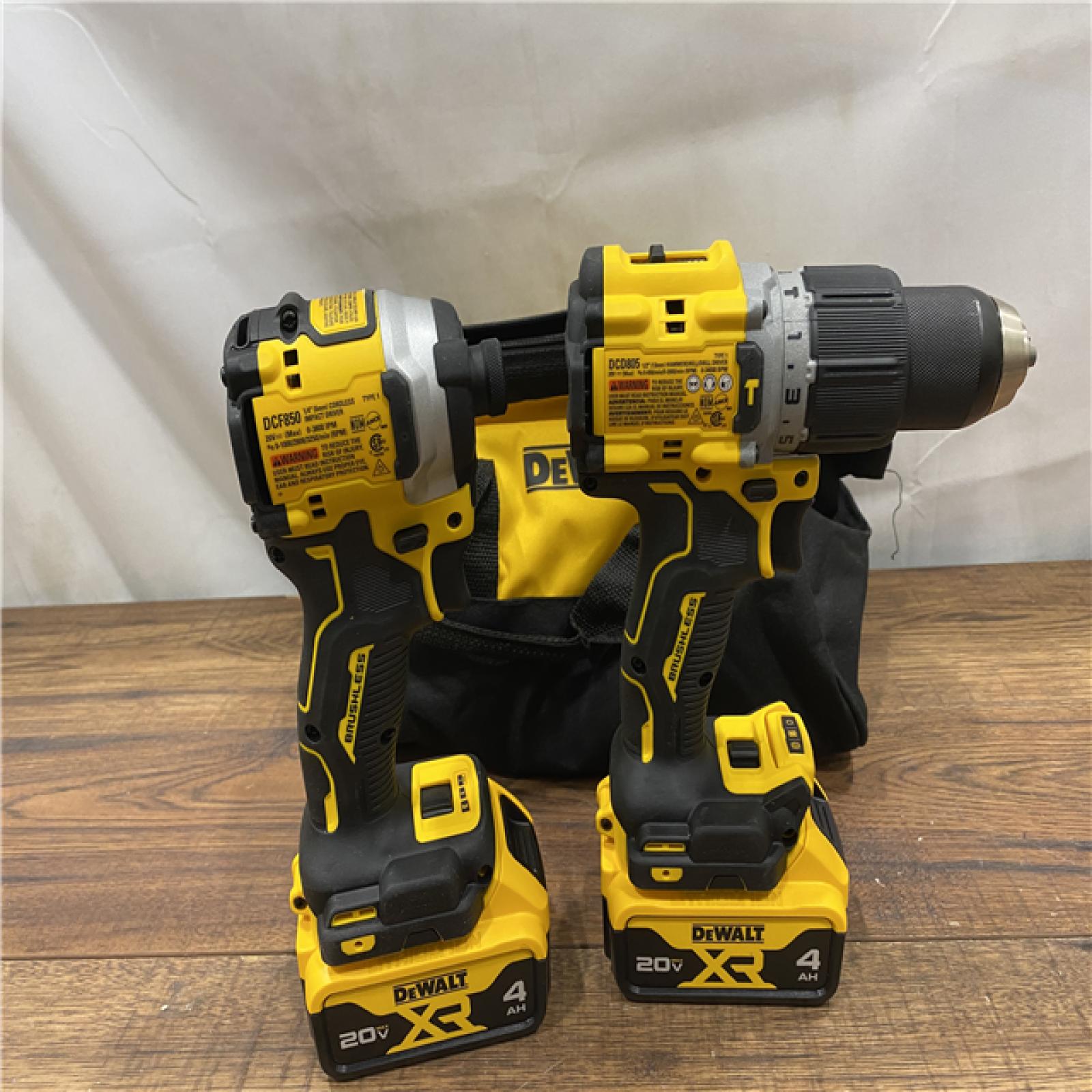 AS IS DEWALT 20V MAX XR Hammer Drill and ATOMIC Impact Driver 2 Tool Cordless Combo Kit with (2) 4.0Ah Batteries, Charger, and Bag