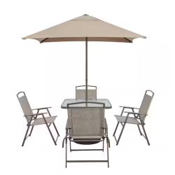 DALLAS LOCATION - StyleWell Amberview 6-Piece Steel Square Outdoor Dining Set in Brown with Umbrella - (3 UNITS)