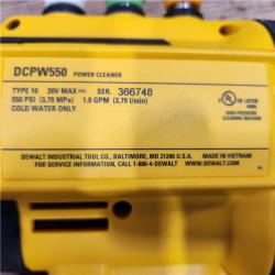 AS-IS DEWALT 20V MAX 550 PSI 1.0 GPM Cold Water Cordless Battery Power Cleaner with 4 Nozzles (Tool Only)