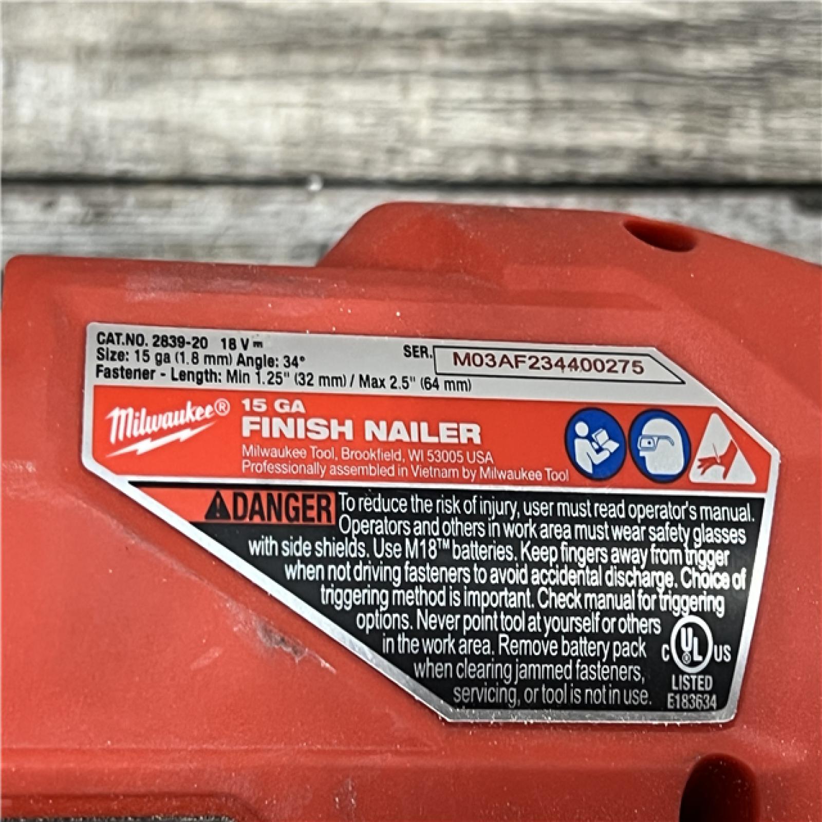 AS-IS Milwaukee 2839-20 M18 FUEL 15 Ga. 18 Volt Brushless Angled Finish Nailer